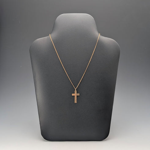 古董 9ct 金十字架吊墜,搭配 9ct 金項鍊